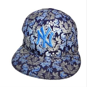 New Era NY Yankees blue and silver brocade floral flatbill cap